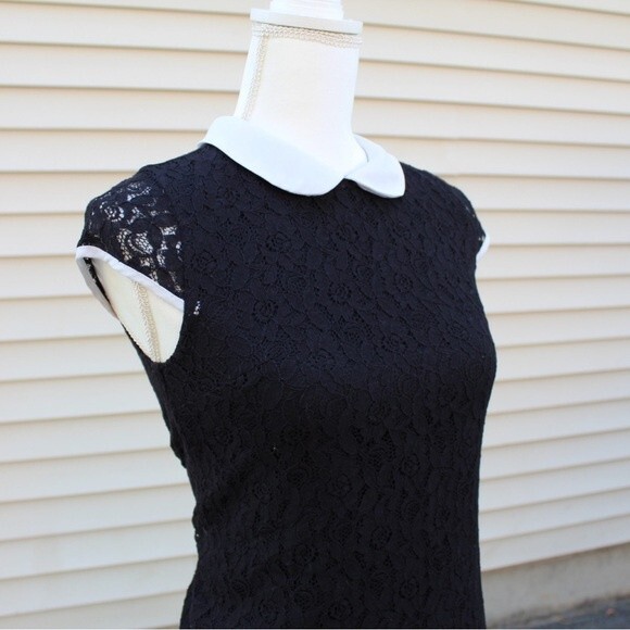 Monteau Los Angeles Flower Black Lace Dress with Peter Pan Collar - Picture 3 of 6